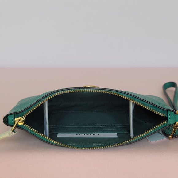COACH Small Wristlet in Polished Pebbled Leather -Bright Green Color - Picture 12 of 16